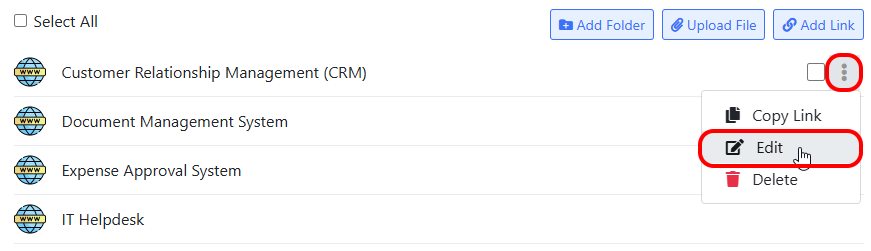 Edit Link menu item on company documents